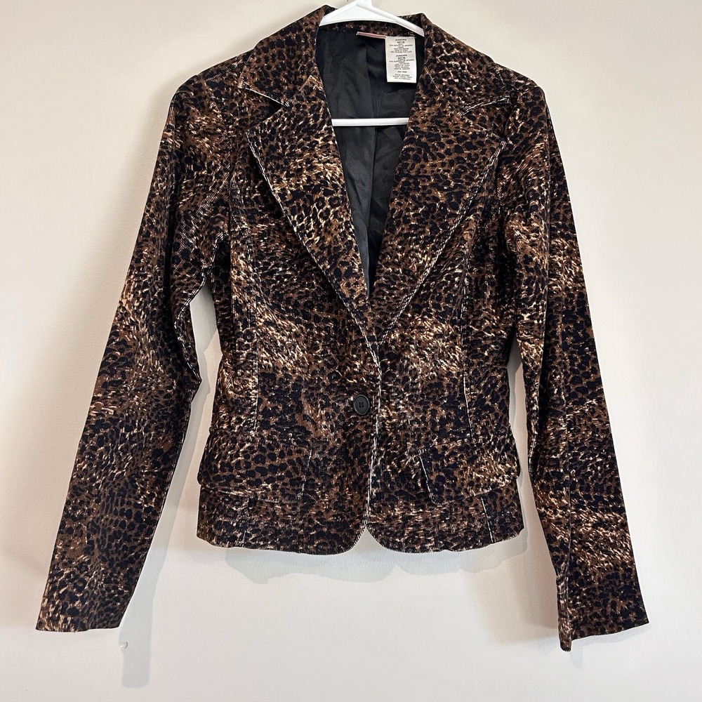 Y2K No Boundaries Leopard Animal Print Corduroy Blazer Jacket Juniors Sz 7/9